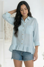 Load image into Gallery viewer, Pretty Please Blue Peplum Blouse
