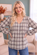 Load image into Gallery viewer, All in Check Pintuck Button Front Blouse
