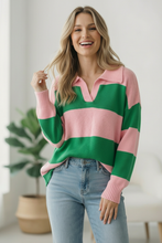 Load image into Gallery viewer, I'll Be On The Sidelines Green and Pink Sweater
