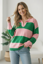 Load image into Gallery viewer, I'll Be On The Sidelines Green and Pink Sweater
