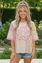 Load image into Gallery viewer, Patchwork Flower Oversized Tee in Pink and Yellow
