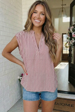 Load image into Gallery viewer, Strawberry Stripe Sleeveless V-Neck Top
