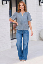 Load image into Gallery viewer, Dusty Blue Dreams Embroidered V-Neck Top
