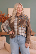 Load image into Gallery viewer, Patchwork Plaid Mixed Media Button Down Shirt
