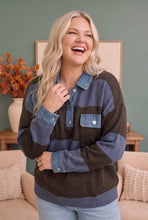 Load image into Gallery viewer, Blueberry Fields Striped Denim Collar Sweater
