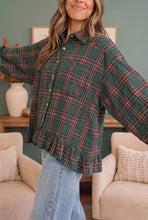 Load image into Gallery viewer, Ruffle the Rules Plaid Flannel Top in Green
