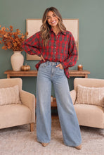 Load image into Gallery viewer, Ruffle the Rules Plaid Flannel Top in Red
