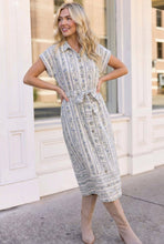 Load image into Gallery viewer, Tailored for Fun Floral Stripe Midi Dress

