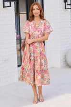 Load image into Gallery viewer, Paint and Sip Floral Tiered Midi Dress
