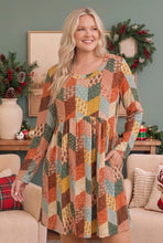 Load image into Gallery viewer, Patchwork Charm Long Sleeve Babydoll Dress
