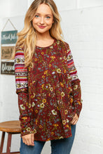 Load image into Gallery viewer, Burgundy Hacci Babydoll Ethnic Sleeve Top
