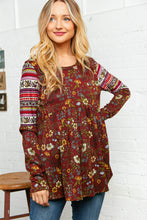 Load image into Gallery viewer, Burgundy Hacci Babydoll Ethnic Sleeve Top
