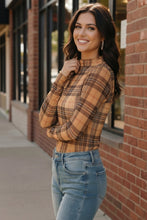 Load image into Gallery viewer, Chai Latte Plaid Mesh Mock Neck
