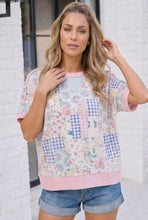 Load image into Gallery viewer, Floral Patchwork Short Sleeve Sweatshirt Top
