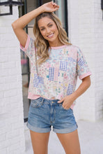 Load image into Gallery viewer, Floral Patchwork Short Sleeve Sweatshirt Top
