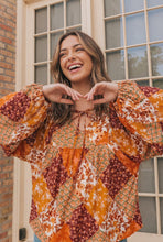 Load image into Gallery viewer, Autumn Patchwork Boho Blouse in Rust
