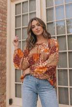 Load image into Gallery viewer, Autumn Patchwork Boho Blouse in Rust

