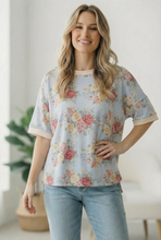 Load image into Gallery viewer, Vintage Bloom Light Blue Boyfriend Tee
