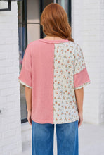 Load image into Gallery viewer, Patchwork Floral Ruffle Top in Pink and Blue
