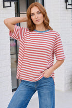 Load image into Gallery viewer, Retro Stripe Oversized Tee with Contrast Ribbed Neck
