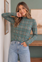 Load image into Gallery viewer, Plaid About You Mock Neck in Hunter Green
