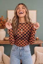Load image into Gallery viewer, Spooky Checkered Pumpkin Mesh Long Sleeve Top
