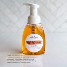 Load image into Gallery viewer, Autumn Vibes Foaming Liquid Hand Soap in Apple Toffee Dreams: A delightful blend of McIntosh apple, creamy caramel, and toffee pudding, enhanced with hints of nutmeg, vanilla bean, and soft musk. Indulge in this warm and comforting fragrance that captures the essence of autumn.
