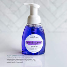 Load image into Gallery viewer, Autumn Vibes Foaming Liquid Hand Soap in Huckleberry Harvest: An enticing mix of juicy blueberries, raspberries, and strawberries with subtle notes of grape and peach. This sweet and fruity fragrance brings the vibrant essence of a bountiful harvest to your senses.
