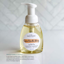 Load image into Gallery viewer, Autumn Vibes Foaming Liquid Hand Soap in Spiced Vanilla Honey: A cozy fusion of golden honey, warm spices, and creamy vanilla tonka bean, layered with hints of bergamot, amber, and tobacco leaf. This rich and comforting scent evokes a sense of nostalgic elegance.
