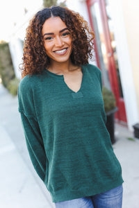 Lock Eyes Notched Neck With Patch Oversized Sweater in Hunter Green