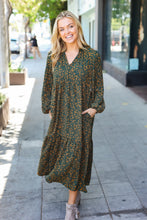 Load image into Gallery viewer, Hunter Green Floral Print Notched Neck Tiered Maxi Dress
