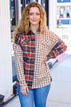 Load image into Gallery viewer, Rust &amp; Taupe Plaid Color Block Shacket
