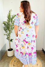 Load image into Gallery viewer, Beautiful You Ivory &amp; Blue Floral Border Print Smocked Waist Dress
