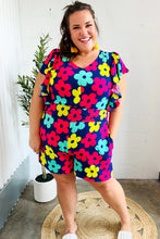 Load image into Gallery viewer, Feeling Bold Navy &amp; Fuchsia Flat Floral Smocked Waist Flutter Sleeve Romper
