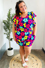 Load image into Gallery viewer, Feeling Bold Navy &amp; Fuchsia Flat Floral Smocked Waist Flutter Sleeve Romper
