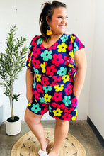 Load image into Gallery viewer, Feeling Bold Navy &amp; Fuchsia Flat Floral Smocked Waist Flutter Sleeve Romper
