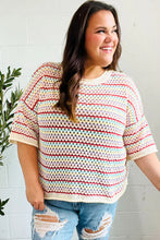 Load image into Gallery viewer, Stand Out Oatmeal &amp; Lavender Stripe Netted Crochet Sweater Top
