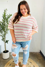 Load image into Gallery viewer, Stand Out Oatmeal &amp; Lavender Stripe Netted Crochet Sweater Top
