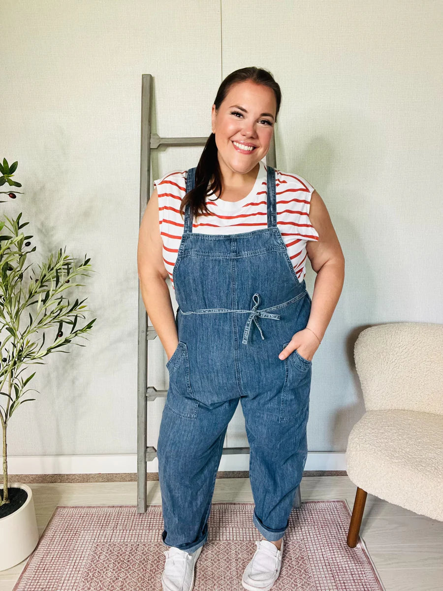 Weekend Ready Cotton Denim Baggy Leg Bib Overall Jumper