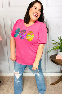 Adorable Sequin Easter Egg Terry Top in Hot Pink