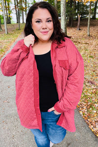 Eyes On You Marsala Quilted Knit Button Down Shacket