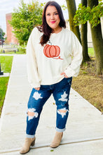 Load image into Gallery viewer, Halloween Lovely Ivory Embroidered Pumpkin Knit Sweater
