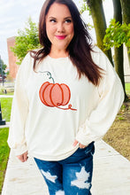 Load image into Gallery viewer, Halloween Lovely Ivory Embroidered Pumpkin Knit Sweater
