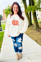 Load image into Gallery viewer, Halloween Lovely Ivory Embroidered Pumpkin Knit Sweater
