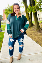 Load image into Gallery viewer, Falling For You Color Block Collared French Terry Top in Hunter Green
