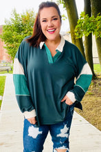 Load image into Gallery viewer, Falling For You Color Block Collared French Terry Top in Hunter Green
