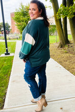 Load image into Gallery viewer, Falling For You Color Block Collared French Terry Top in Hunter Green
