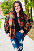 Load image into Gallery viewer, Rock&#39;n Plaid Button Down Oversized Shirt in Olive &amp; Rust
