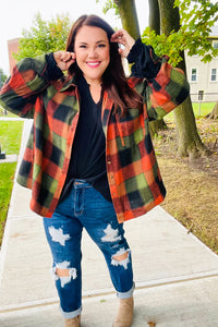 Rock'n Plaid Button Down Oversized Shirt in Olive & Rust