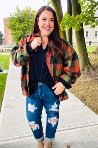 Rock'n Plaid Button Down Oversized Shirt in Olive & Rust